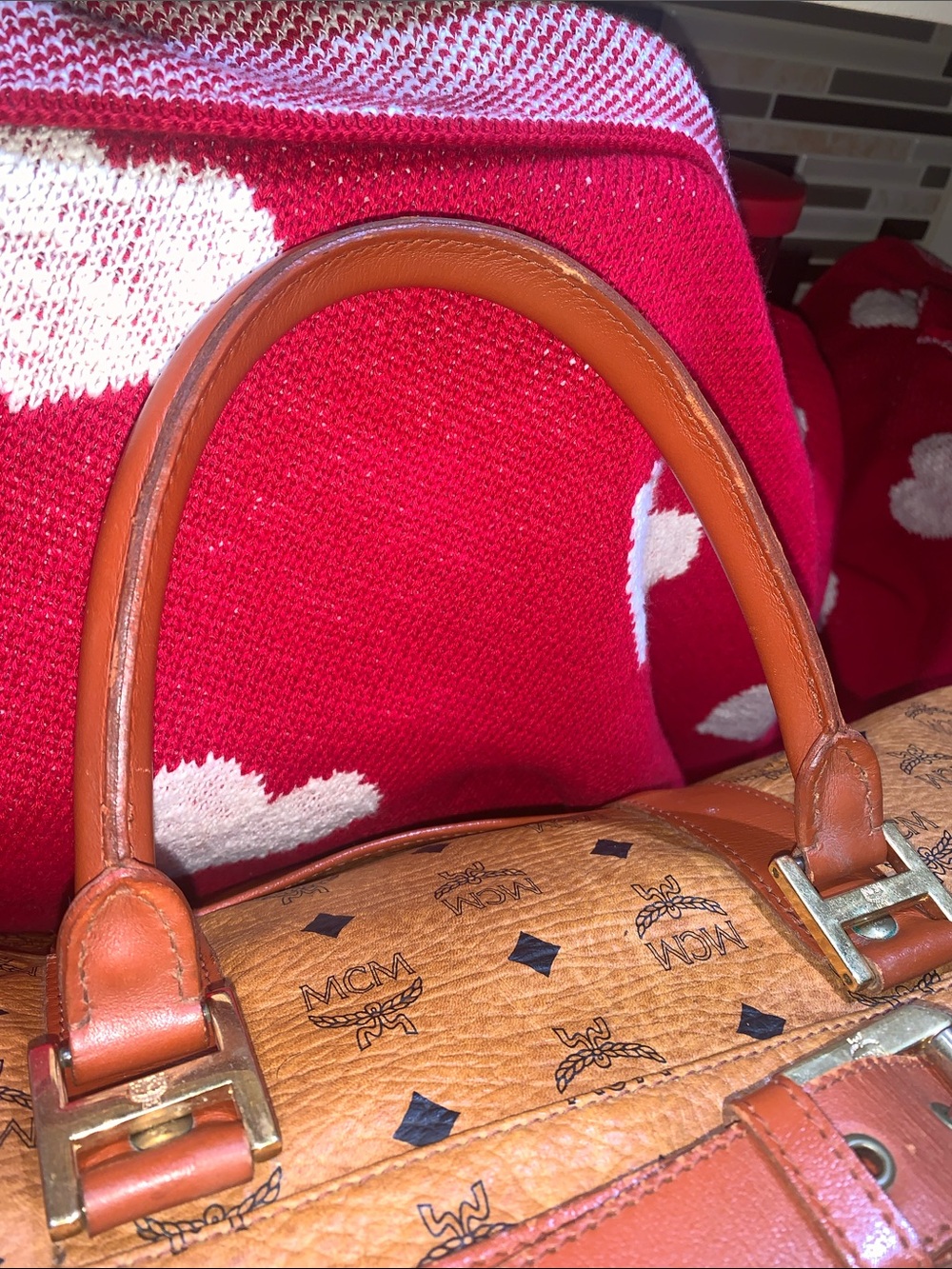 Bundle MCM Cognac Visetos Logo Duffel with Leather Trim With Free MCM Tote Made - Picture 8 of 16